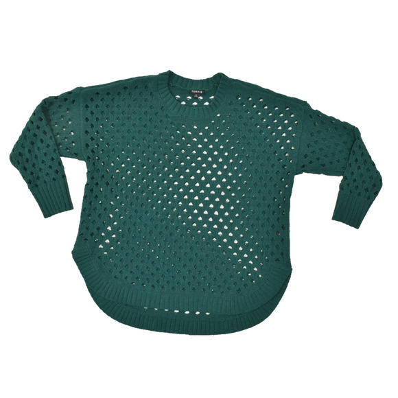Torrid Women's Plus Size 00 Green Open Knit Dolman Pullovwe Sweater Crewneck - Picture 1 of 8